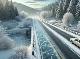 Where must you especially reckon with ice on the roadway